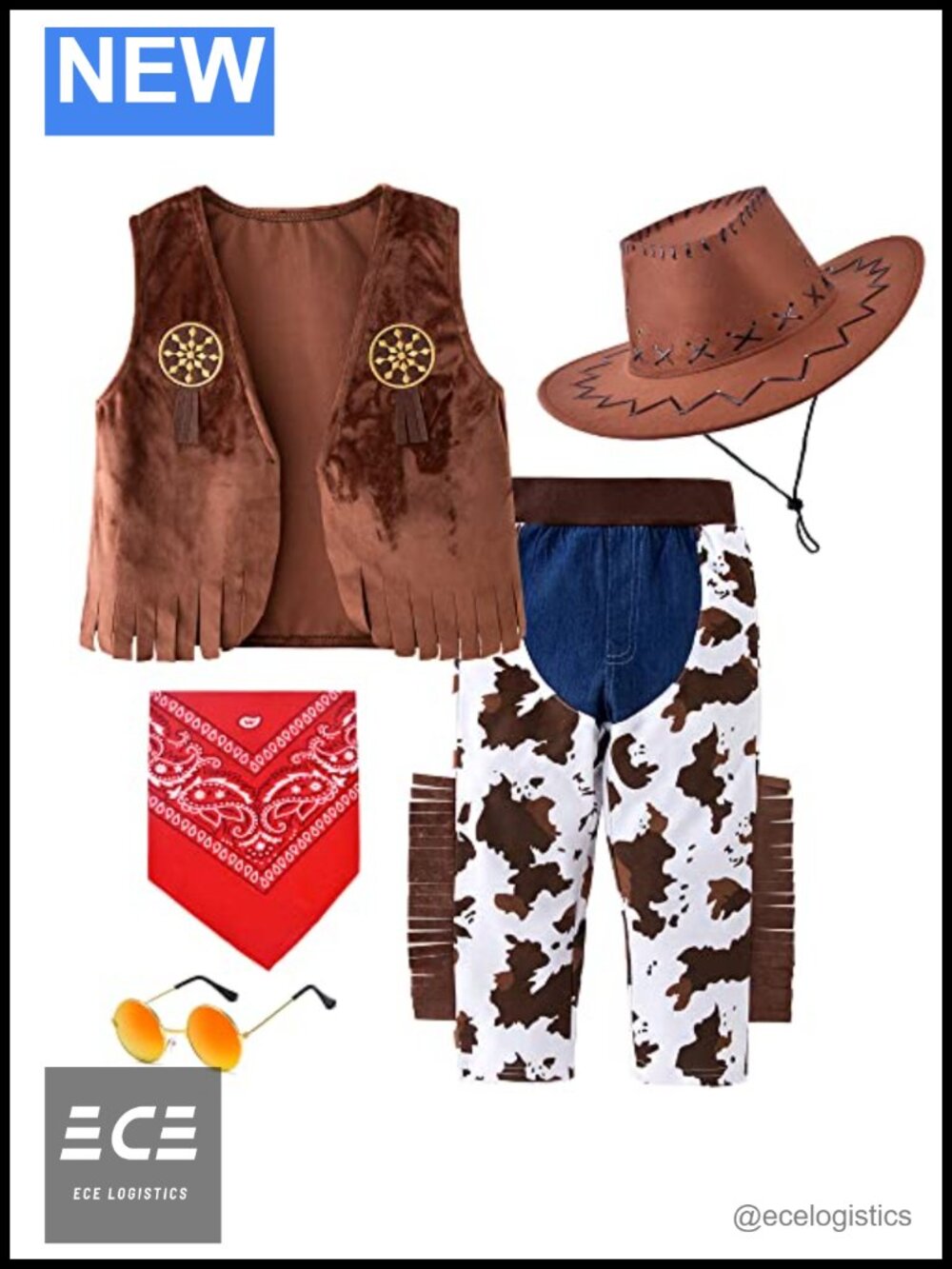 Kids Cowboy Costume Western Dress Up Set Faux Suede Hat